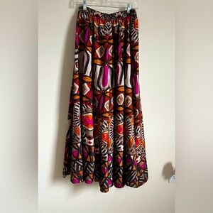 Cato Boho Festival Vibrant Patterned Maxi Skirt - Pink, Orange, Black Sz S EUC